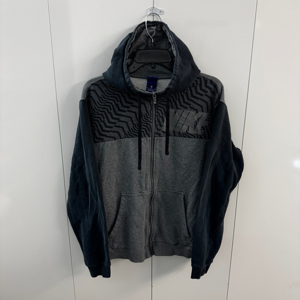 Nike Mens Full Zip Hoodie Grey Black Colorblock Chevron Logo Sweatshirt Size M